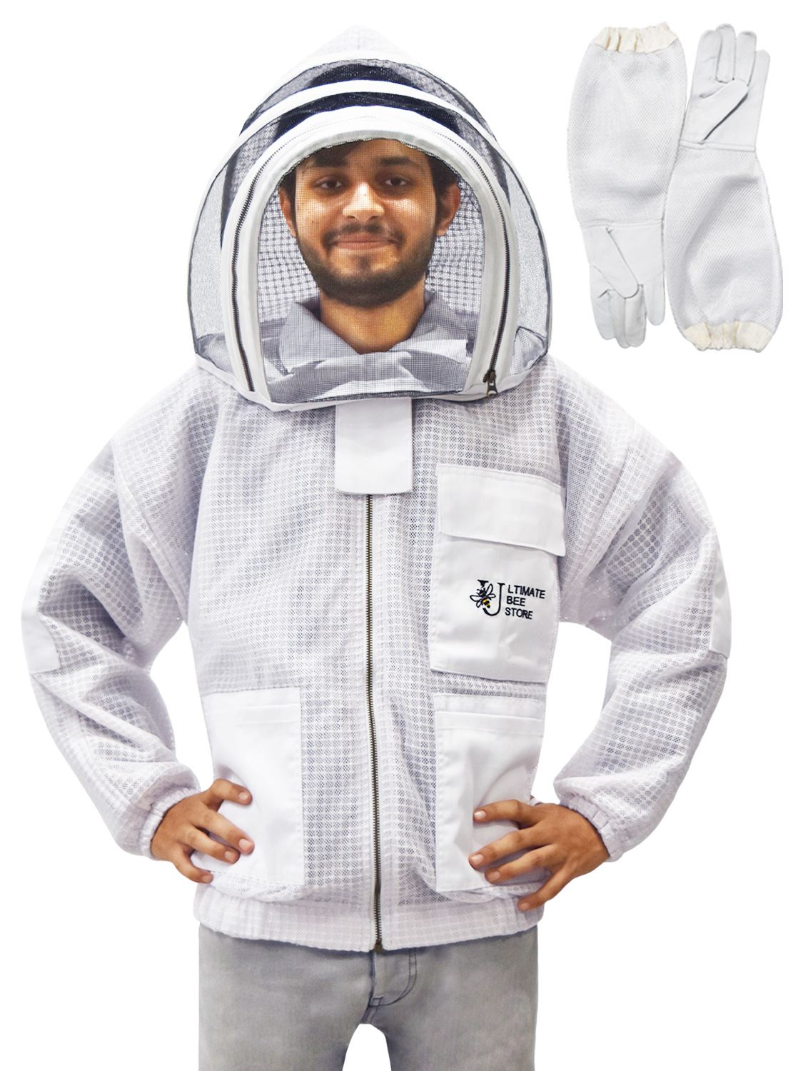 3 Layer Mesh Ventilated Beekeeping Jacket Fencing Veil in white Size (S-5XL) - Image 2