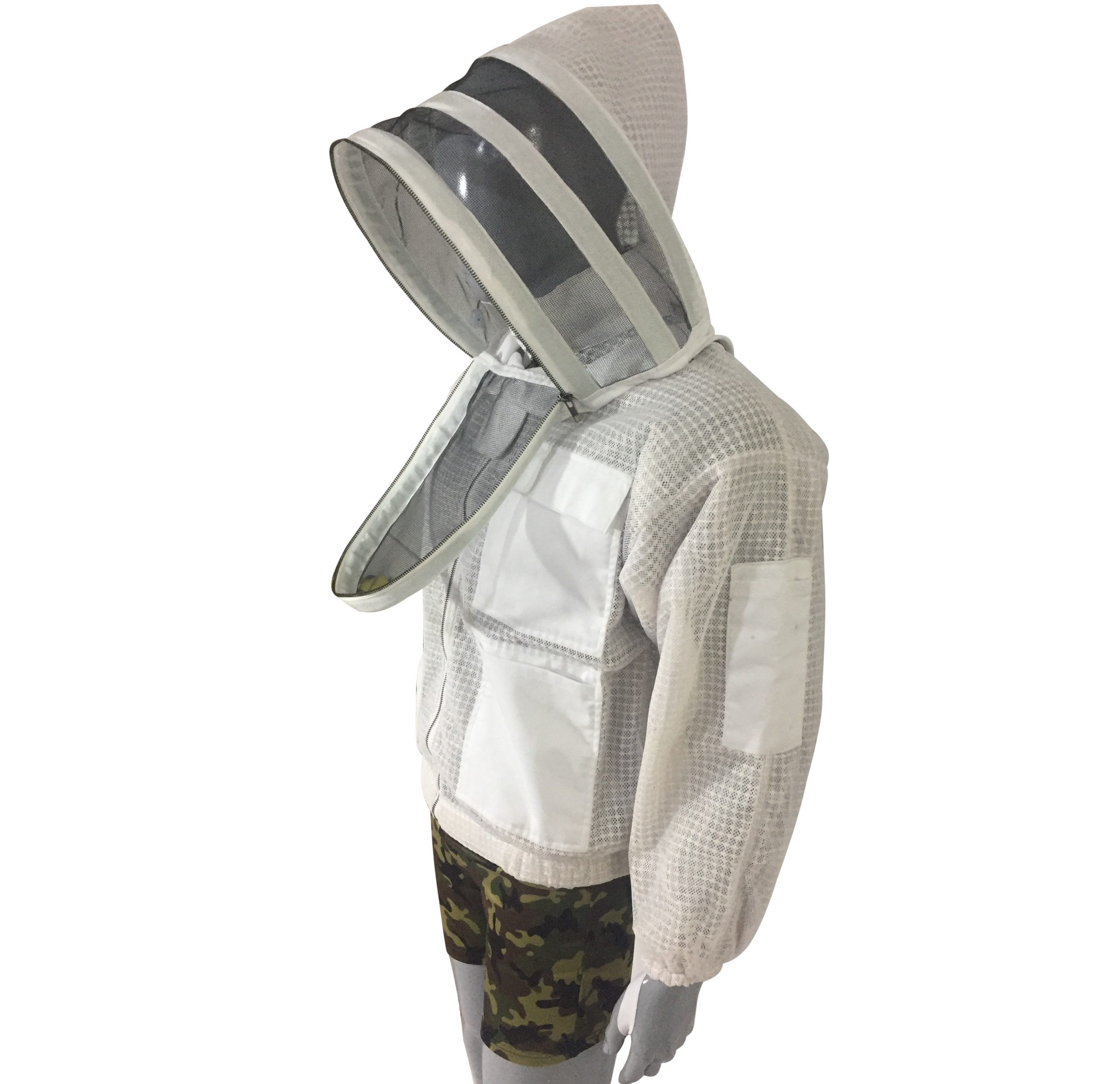 3 Layer Mesh Ventilated Beekeeping Jacket Round Veil in White and Extra Veil With Pair of Gloves Size (S-5XL) - Image 6