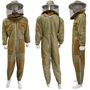 3 Layer Mesh Ultra Ventilated Beekeeping Suit in Color Khaki Round Veil and Pair of Gloves (S-5XL)