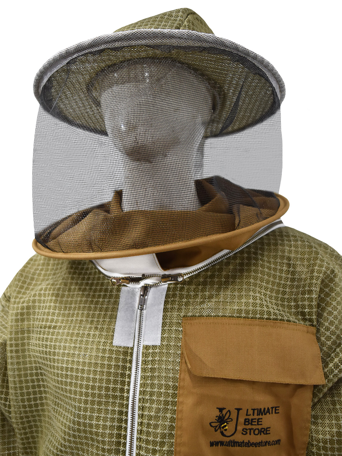 3 Layer Mesh Ventilated Beekeeping Jacket Round Veil in Khaki Size (S-5XL) - Image 4