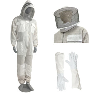 3 Layer Mesh Ultra Ventilated Beekeeping Suit in White Fencing Veil With a Extra Veil and Pair of Gloves (S-5XL)