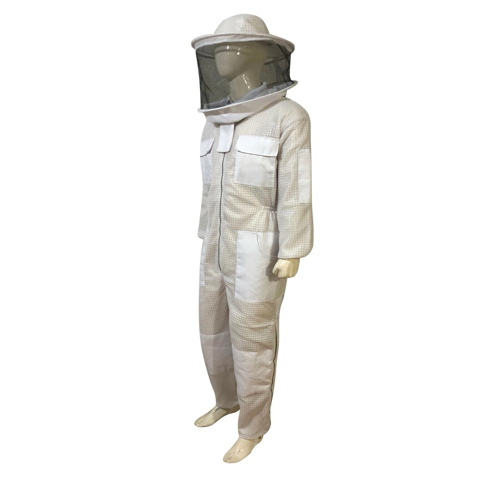 3 Layer Mesh Ultra Ventilated Beekeeping Suit in White Round Veil With a Extra Veil and Pair of Gloves (S-5XL) - Image 3